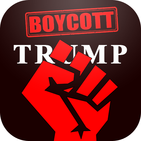 BOYCOTT TRUMP BLACK SQUARE FIST STICKER