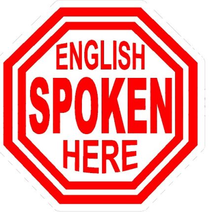 English Spoken Here Red and White Decal