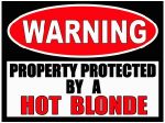 Property Protected by Hot Blonde Funny Warning Sticker Set