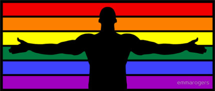 GAY MAN ARMS OUT PRIDE FLAG STICKER