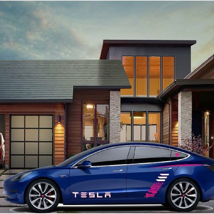 2018 Model 3 in front of Solar City Home Elon Musk Sticker