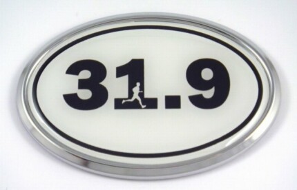 31.9 White Running Oval 3D Chrome Emblem