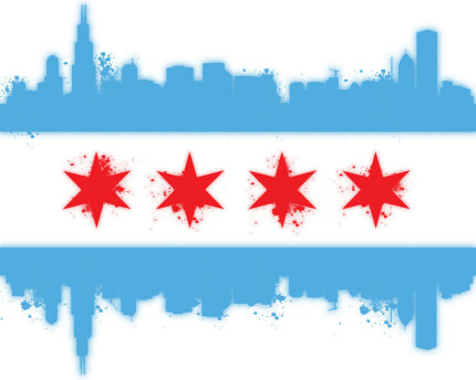 CHICAGO FLAG WITH SKYLINE STICKER