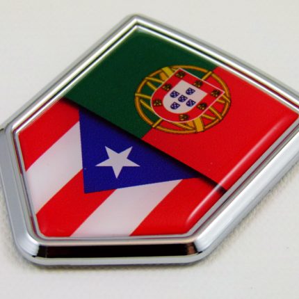 portugal and puerto rico shield split chrome car badge