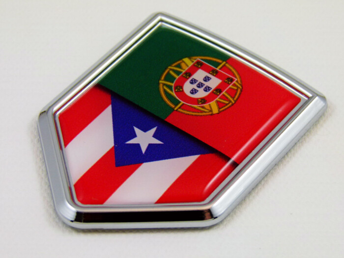 portugal and puerto rico shield split chrome car badge