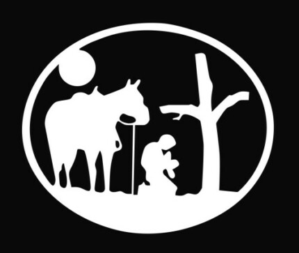Cowboy Praying at Cross with Horse Die Cut Vinyl Decal Sticker