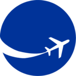 Airplane Clipart Blue and White Circular Sticker