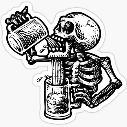 DRUNK SKULL FUNNY BEER STICKER