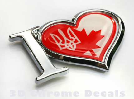 I Love Canada Ukraine Decal Chrome Emblem Sticker Car Badge