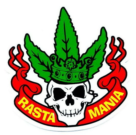 skull rasta mania weed rock punk ski surf sticker