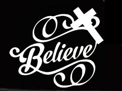 BELIEVE WITH CROSS RELIGIOUS DECAL
