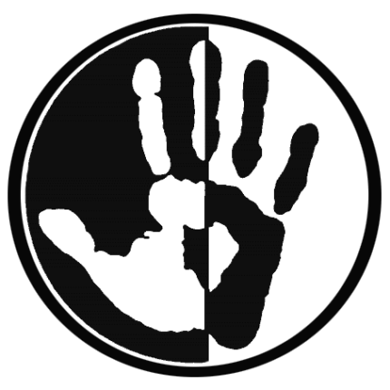 black white hand circular sticker