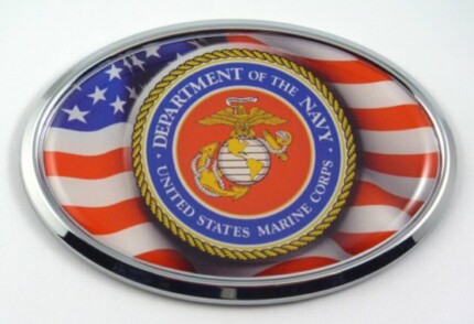 Navy Logo with USA Flag Oval Chrome Oval 3D Domed Emblem