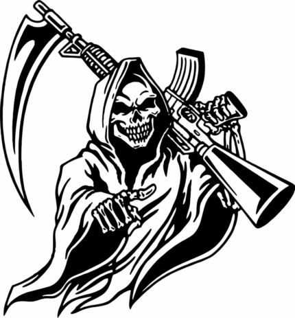reaper with gun control B&W sticker