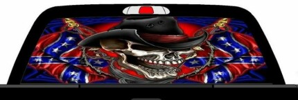 RWG rebel flag cowboy skull rear window see thru graphic