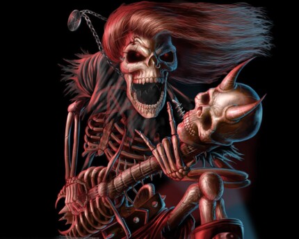 Skull Guitarist with Pentagram sticker