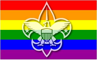 Boy Scout Logo with Gay Pride Flag Sticker