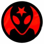 skater alien circular sticker red