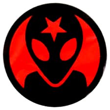 skater alien circular sticker red