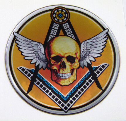 Mason Skull Round Dome 3D Chrome Background Adhesive Car Badge