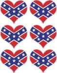 rebel flag heart sticker set - 6 total