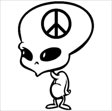Alien Peace Cartoon Decal