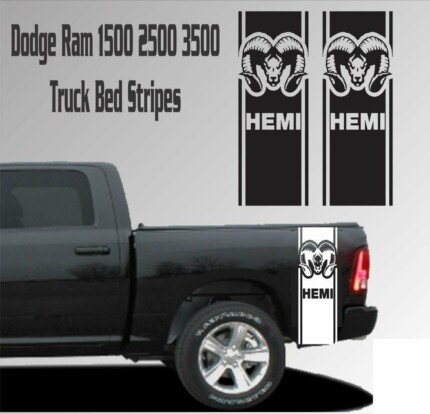 dodge-HEMI WITH ram head 3 truck-bed-stripe COMBO KIT