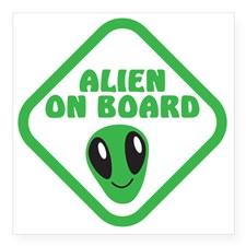 alien on board with green square sticker