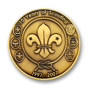 boy scout 10 year coin sticker