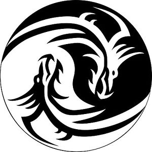 dragon yin yang round b&w sticker