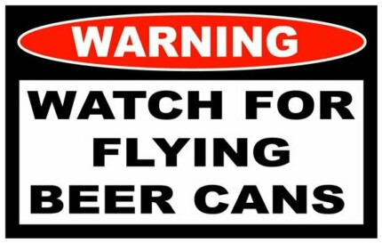 Flying Beer Cans Funny Warning Sticker Set