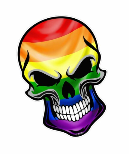 gothic-biker-skull-with-lgbt-gay-pride-rainbow-flag sticker