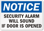 Security Alarm Door Notice Sign