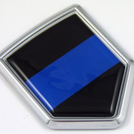 Police Blue Line 3D Chrome Flag Crest Emblem Car Decal