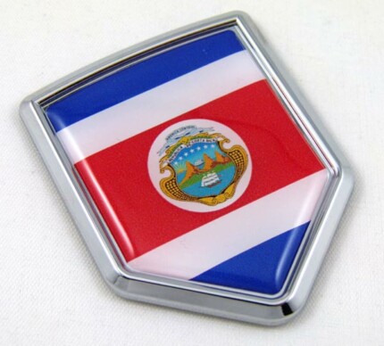 Costa Rica Flag Crest Crest 3D Domed Adhesive Chrome Emblem