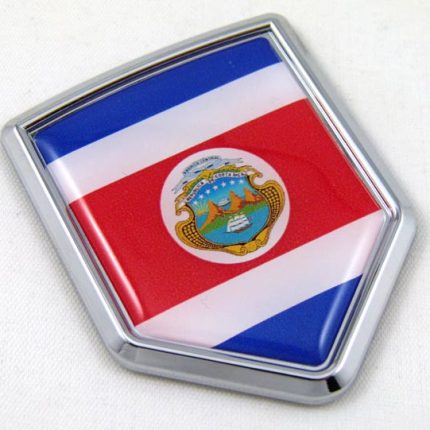 Costa Rica Flag Crest Crest 3D Domed Adhesive Chrome Emblem