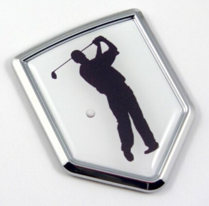 Golfer Logo 3D Shield Emblem Domed Sticker