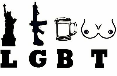 LGBT LIGERTY GUNS BEER TITTIES DIE CUT DECAL