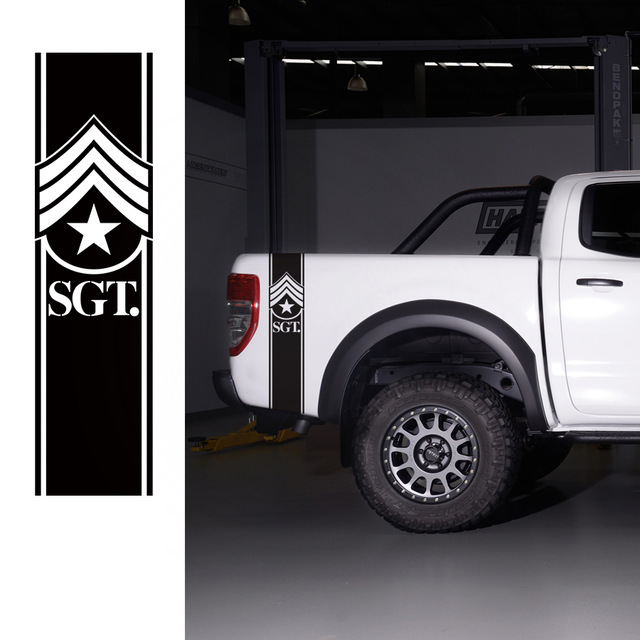 Military-Sergeant-Badge-side-tail-truck-bed-stripes-graphic-vinyl-combo kit decals