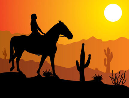 silhouette-of-cowGIRL-riding-at-sunset STICKER