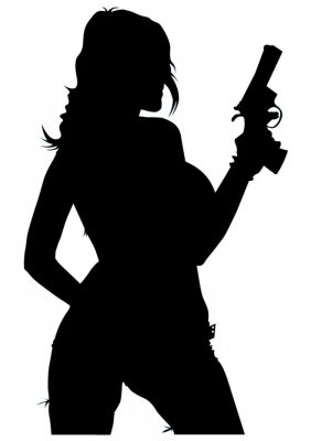 big busted chick with gun silhouette die cut decal