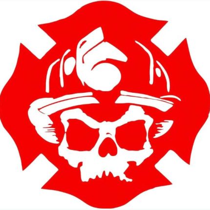 FIREFIGHTER SKULL CROSS RED AND WHITE STICKER