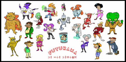 Futurama Characters Stylized Rectangular Sticker