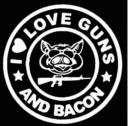 I LOVE GUNS AND BACON DIE CUT FUNNY DECAL 22