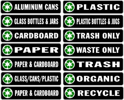 RECYCLE BIN LABELS - BLACK  set of 14 stickers