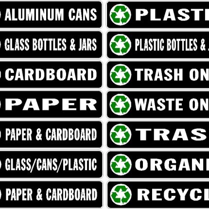 RECYCLE BIN LABELS - BLACK  set of 14 stickers