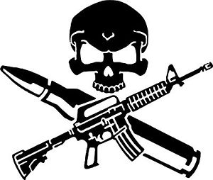 Skull with Gun and Ammo Crossbones Decal