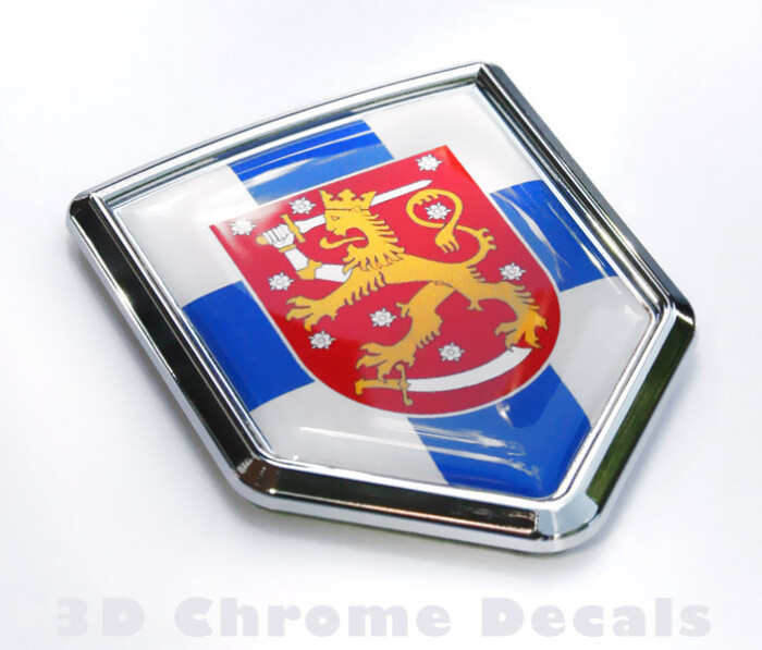 Finland Flag Crest Emblem Chrome Car Decal Sticker