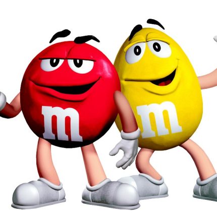 m&m red and yellow sticker