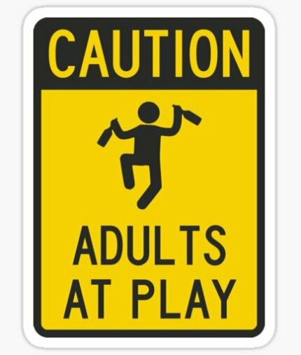 CAUTION ADULTS AT PLAY FUNNY BEER STICKER